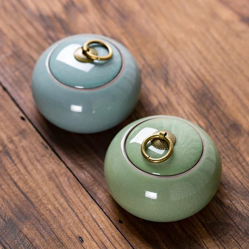 Pequeño recipiente de cerámica para té chino, caja para almacenar todo tipo de té, recipiente de cerámica rústica para té Pu-erh, estilo moderno.