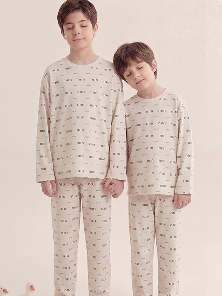 Boys' Long-Sleeve Pure Cotton Pajama Set for Spring, Summer, and Autumn - Ideal for Primary School-Aged Children.