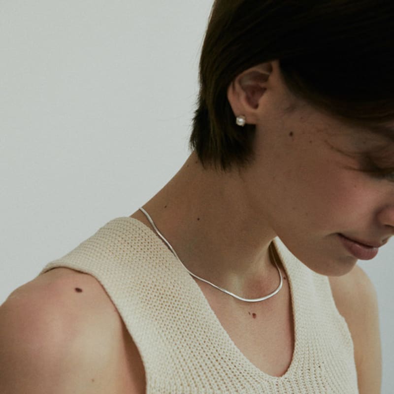 Green [925 Silver] Un.silver.160 / Flat Evening Necklace