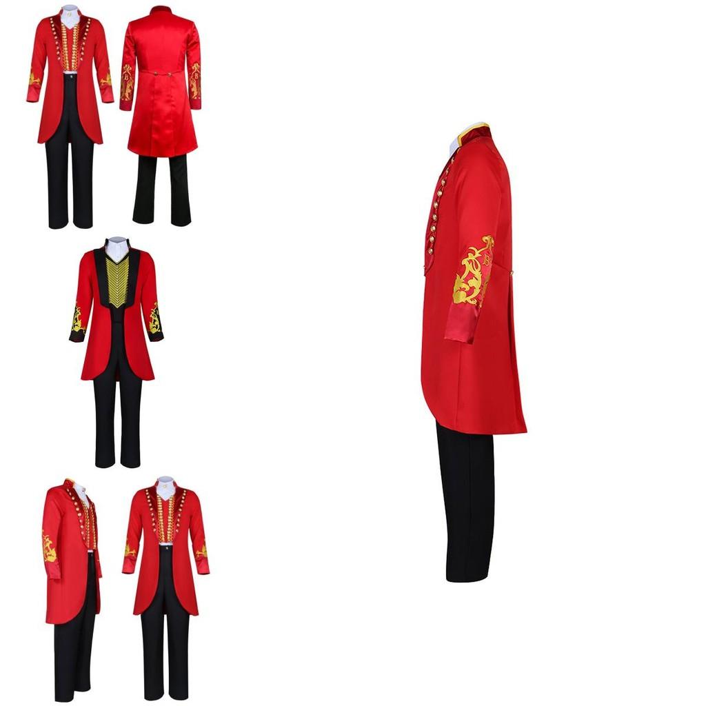The King Of Circus Barnum Cosplay Costume For Men Red And Black Polyester Blended Fabric