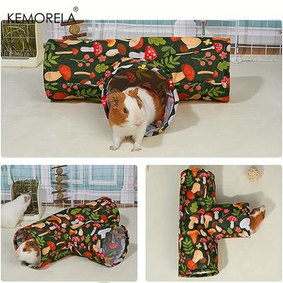 KEMORELA 3-Way Foldable Guinea Pig Tunnel - Washable Hideout for Rabbits Hamsters & Small Pets with Mushroom Design