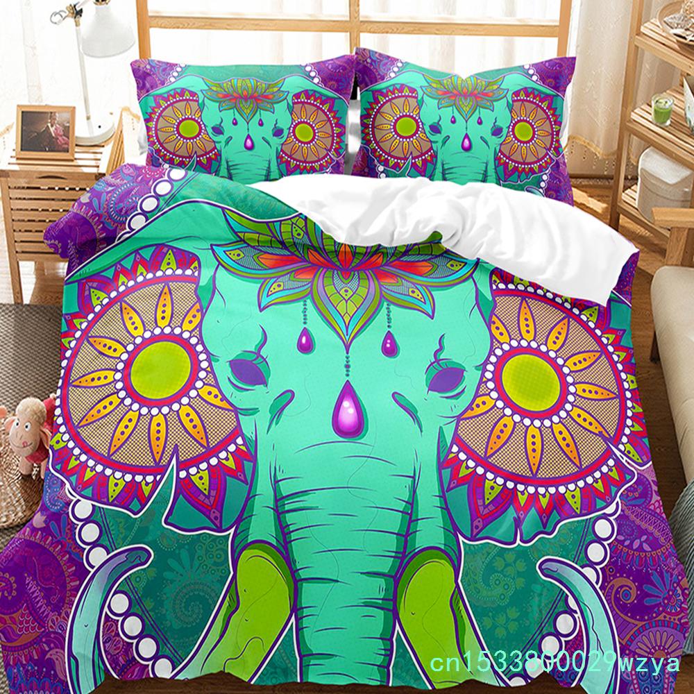 Set copripiumino colorato con elefante dei cartoni animati, per letto king size e queen size, per bambini, ragazzi e ragazze, set di biancheria da letto con simpatici animali selvatici