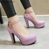 Ankle Strap High Heels Sexy Women Pumps Shiny Sequin Cloth Thick Platform Ladies Party Shoes Buckle Hollow Out Purple