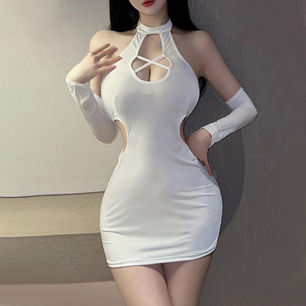 Women's Sexy Lingerie One-piece Cross Cheongsam Uniform Pajama Set