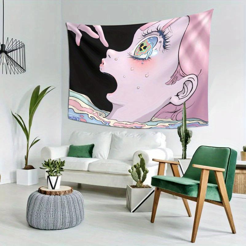 Abstract Anime Face Tapestry  Dreamy Psychedelic Design Kawaii Art Wall Hanging for Bedroom or Dorm Decor