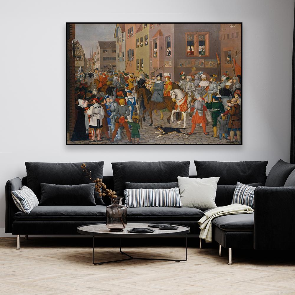 Vintage Oil Painting Prints Entry of King Rudolf of Habsburg Into Basel Poster Franz Pforr Canvas Painting Home Room Wall Decor