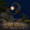 Solar Moon And Hummingbird Garden Light, Outdoor Cracked Glass Ball Stake Lamp for Yard, Waterproof Automatic LED Lighting for Patios Lawns
