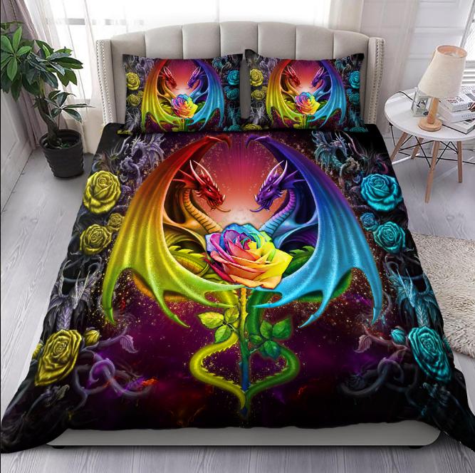 Wolves and Dragon Duvet Cover Bedding Set Soft Bedroom Decor