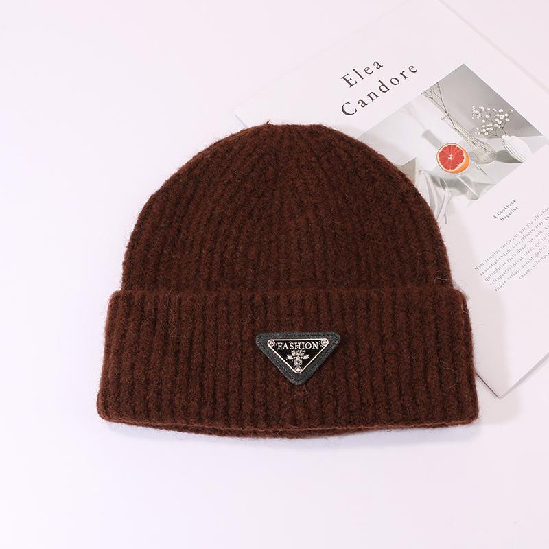 Woolen Hats for Women Triangle Marked Warm Knitted Hats for Couples  Pullover Hats Anti Cold Hats for Men  Autumn and Winter.