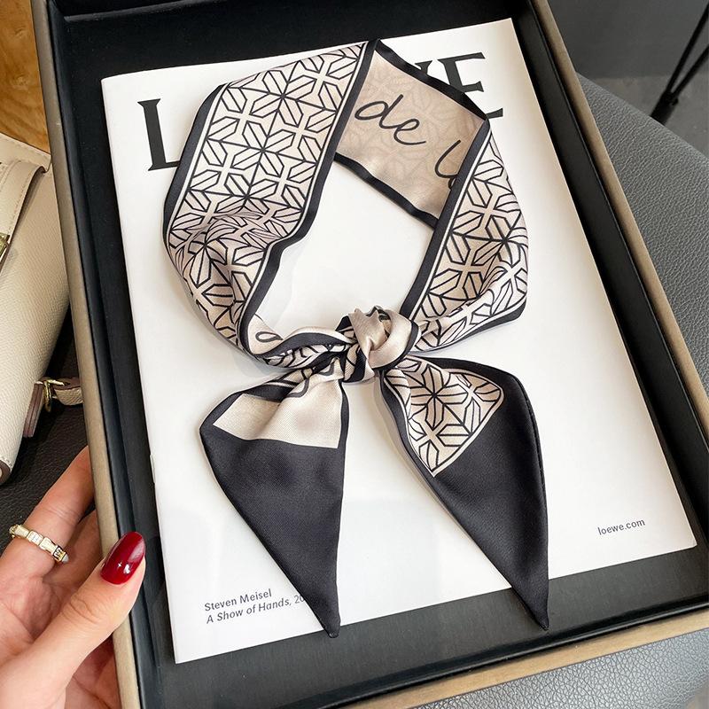 

Женский длинный узкий шелковый шарф, повязка на голову, шейный галстук с принтом, роскошные брендовые аксессуары для волос, классные шарфы для девочек, лето 2021 г.