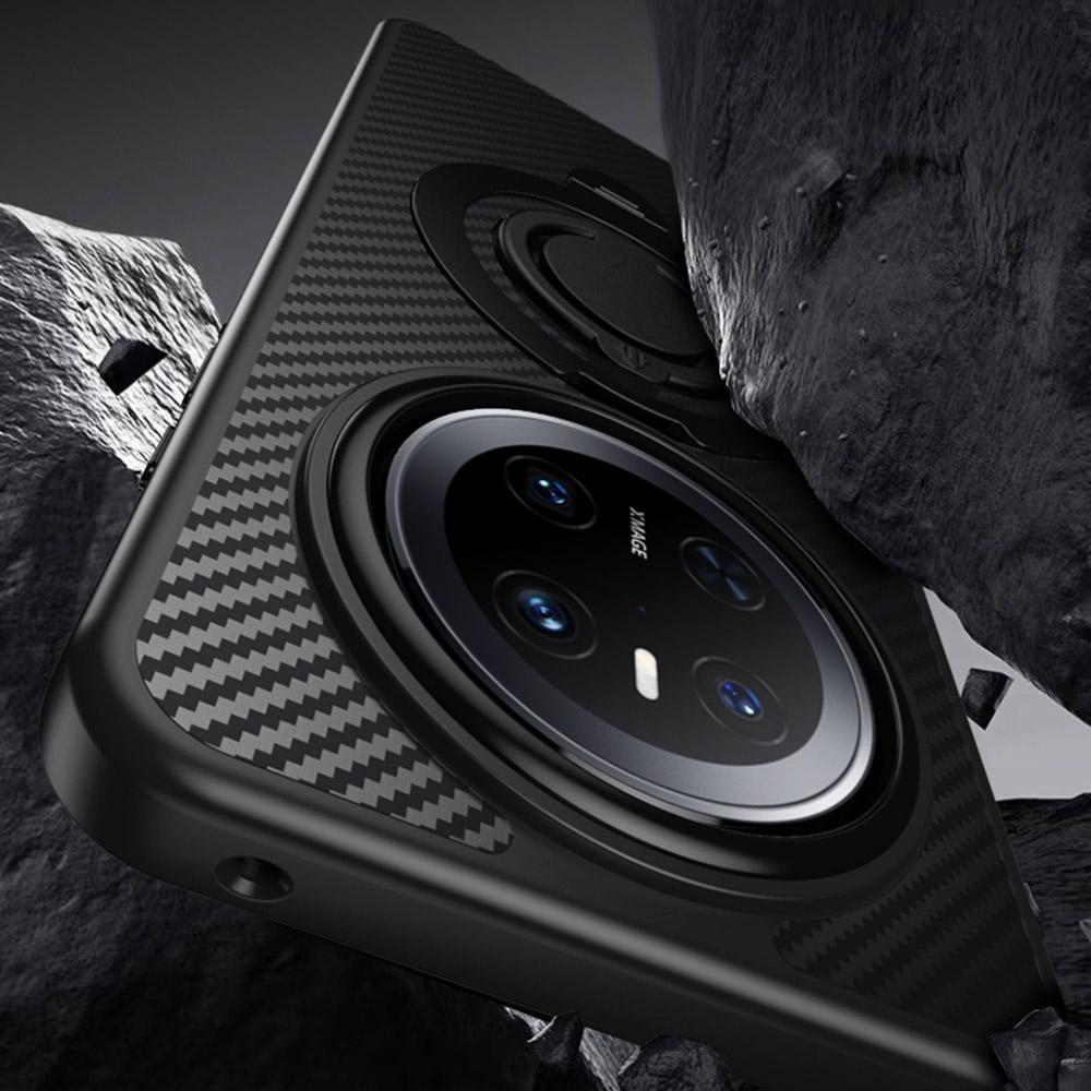 Für Huawei Mate 70 Hülle Kompatibel mit MagSafe Ständer Carbonfaser Textur PC+TPU Rückseite mit Silikonring