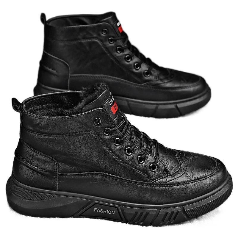 High-top Shoes Winter New Velvet Thickened Warm Cotton Shoes Black Leather Shoes Casual Martin Tide Shoes