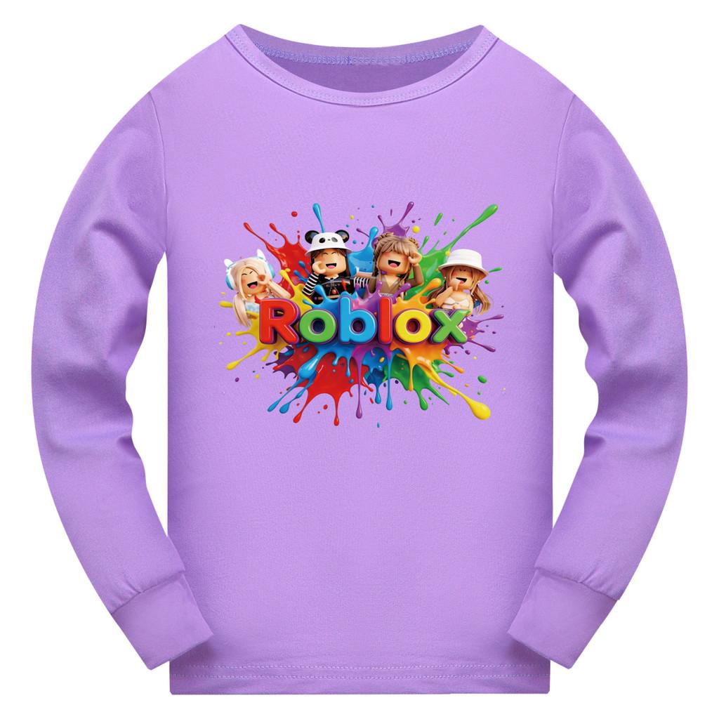 5575 Детская футболка с принтом Roblox, круглый вырез, длинный рукав 110cm фиолетовый