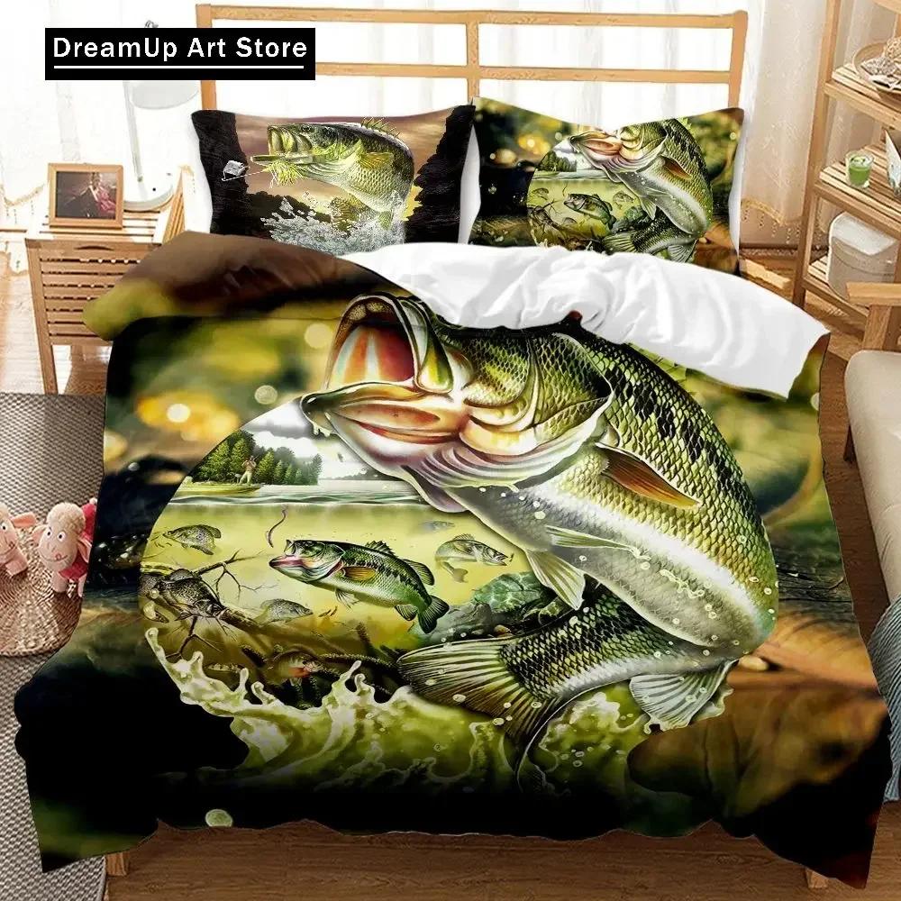 3D Print Fashion Big Pike Fishing Hunting Bedding Set Boys Girls Twin Queen Full Size Duvet Cover Pillowcase Bed Adult Bedroom