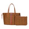 Visetos Large Tote Bag, Cognac Monogram Handbag with Red Stripe, for Daily Commute Travel Shopping MWPDSLR01CO001