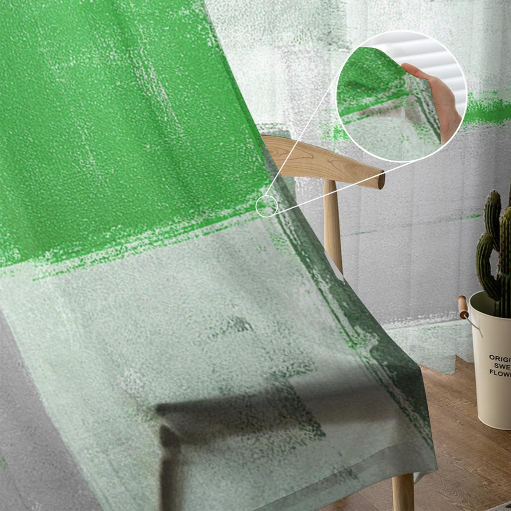 Ölgemälde Abstrakt Geometrisch Grün Voile Transparente Vorhänge Wohnzimmerfenster Tüllvorhang Küche Schlafzimmer Vorhänge Heimdeko