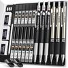 Nicpro Mechanical Pencil Set with Metal Pencil 2mm Graphite Lead Holder 12 Mechanical Pencil Lead Refills Case, 0.5 & 0.7 & 0.9 & (2B, HB, 2H)