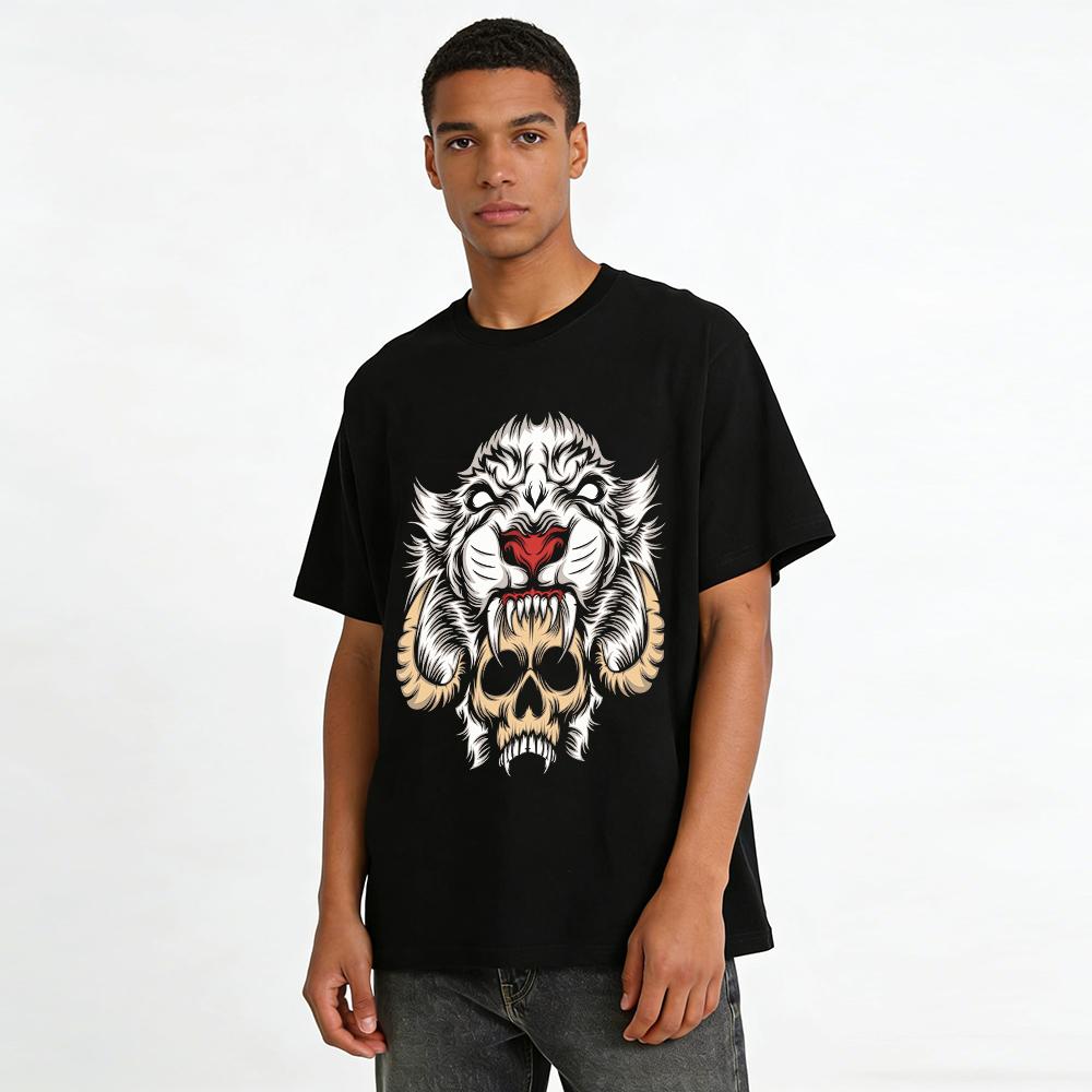 Vintage Beast Skull Print Cool Street Style Casual Short Sleeve T-Shirt Pure cotton T-shirt