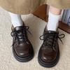 College Style Velvet Small Leather Shoes Women's Autumn and Winter New Lamb Wool Shoes Thick Sole Heightening Lace-up Loafers