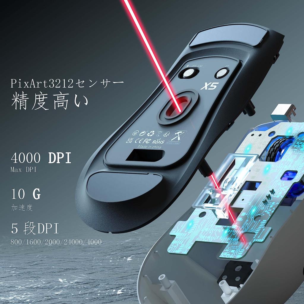 MAMBASNAKE X ATTACK SHARK X5 Gaming Mouse, Ultra-Lightweight (53g), Wireless, 3-Mode, 2.4GWiredBT5.0, PixArt3212 Sensor, Durable, Stylish,