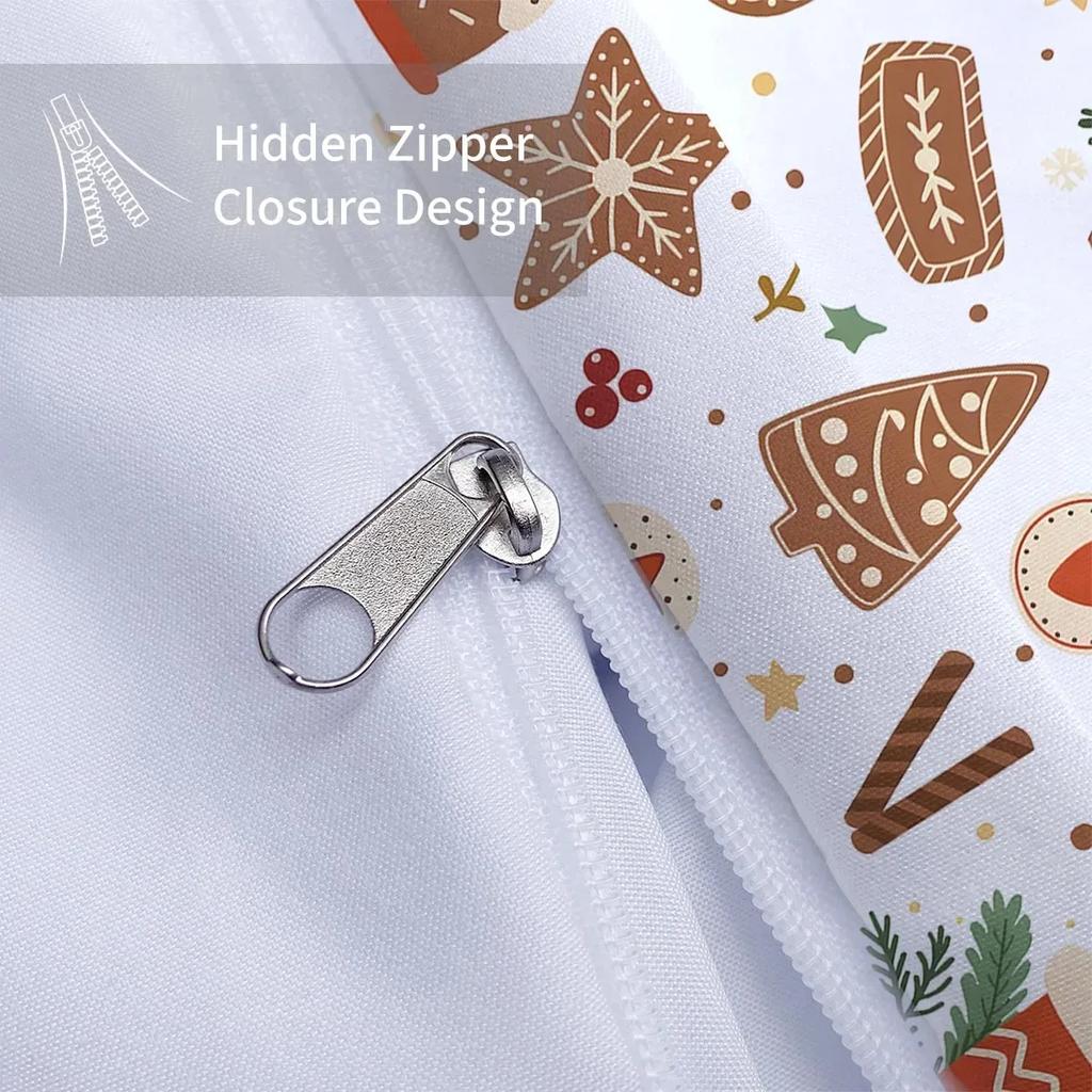 Christmas Cottage Gingerbread Man Brown Print Quilt Cover with Pillowcases, Skin-friendly, Warm, Soft Breathable Bedding Set