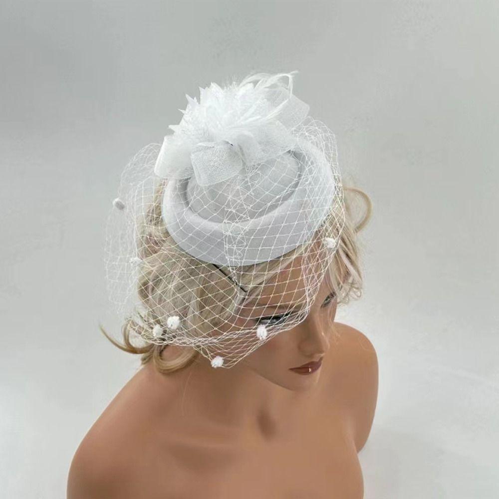 Mesh Dots Small Fedoras Headwear Headband Flower Veil Hair Clips Women Mini Mesh Hat  Dinner Party