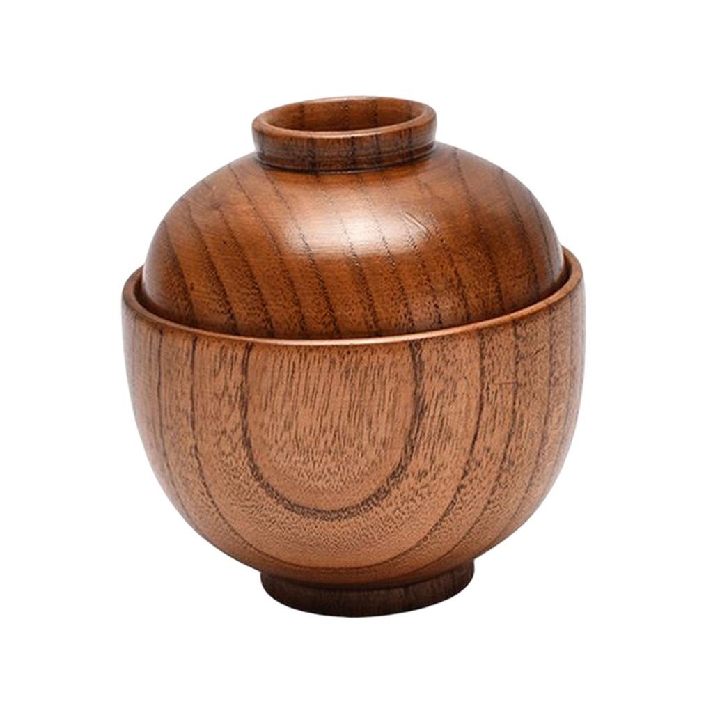 Wooden Bowl with Lid Japanese Style Children Mixing Fruit Small Bowls