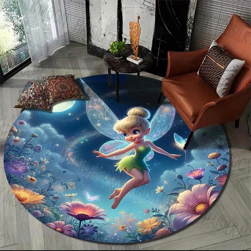 Fairy Princess Round Rug Flannel Printed Carpet Magical Design Kids Room Decor Cozy Soft Floor Mat Home Decoration Indoor Use