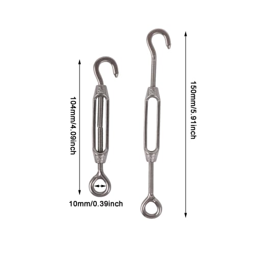 Logyues 50-Pack Turnbuckles, Eye Hooks, Rust-Resistant, High-Strength, for Rope Fastening and Tent Pitching, M4 Hook & Eye, 304 Stainless Steel, Silve