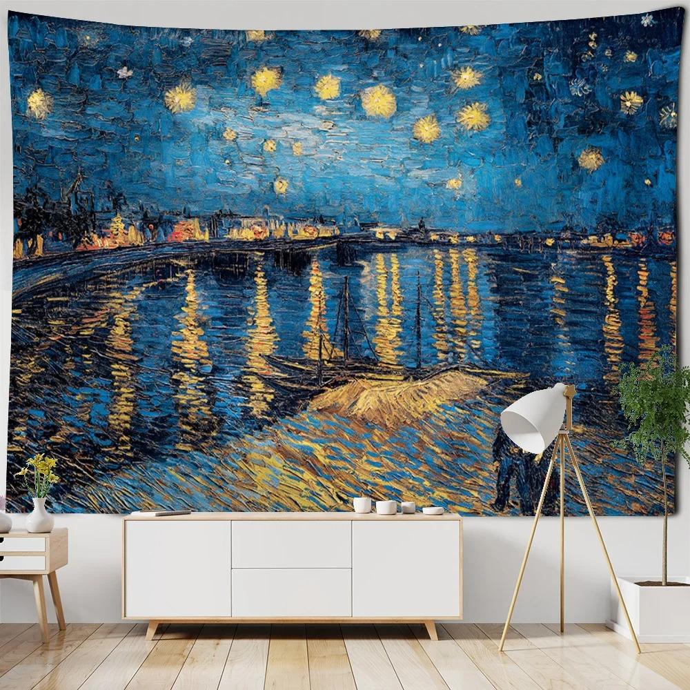 Bedroom living room fabric wall hanging tapestry Van Gogh landscape oil painting print wall hanging room art decoration