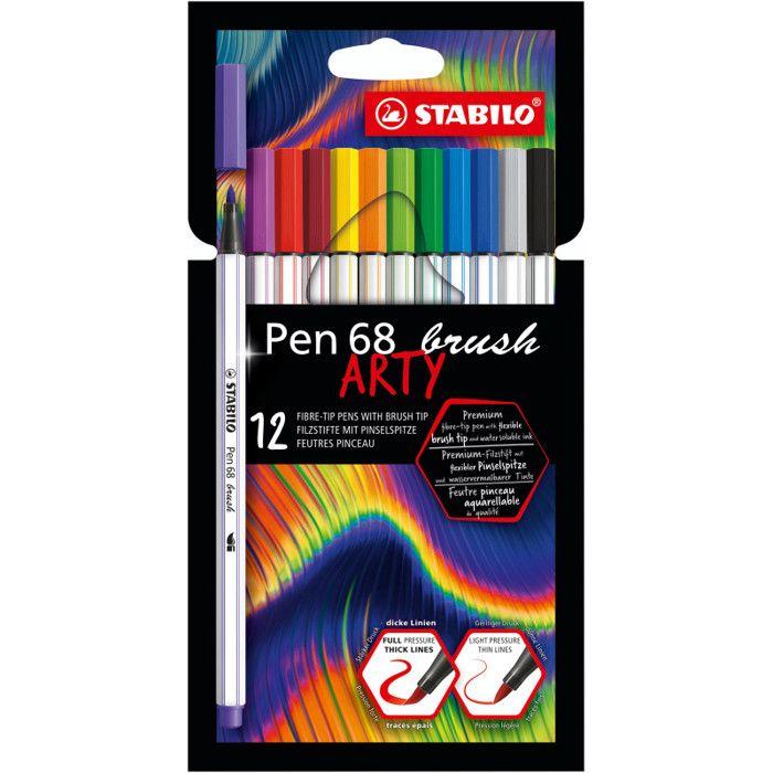 Feutre pinceau - STABILO - Pen 68 brush ARTY Edition - Étui de 12 - Pointe pinceau flexible - Multicolore