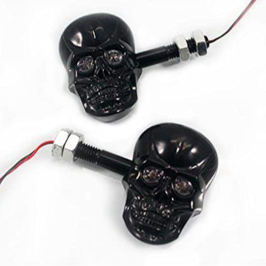 10mm Screw Skull Head LED Amber Turn Signal Indicator Light (Black)