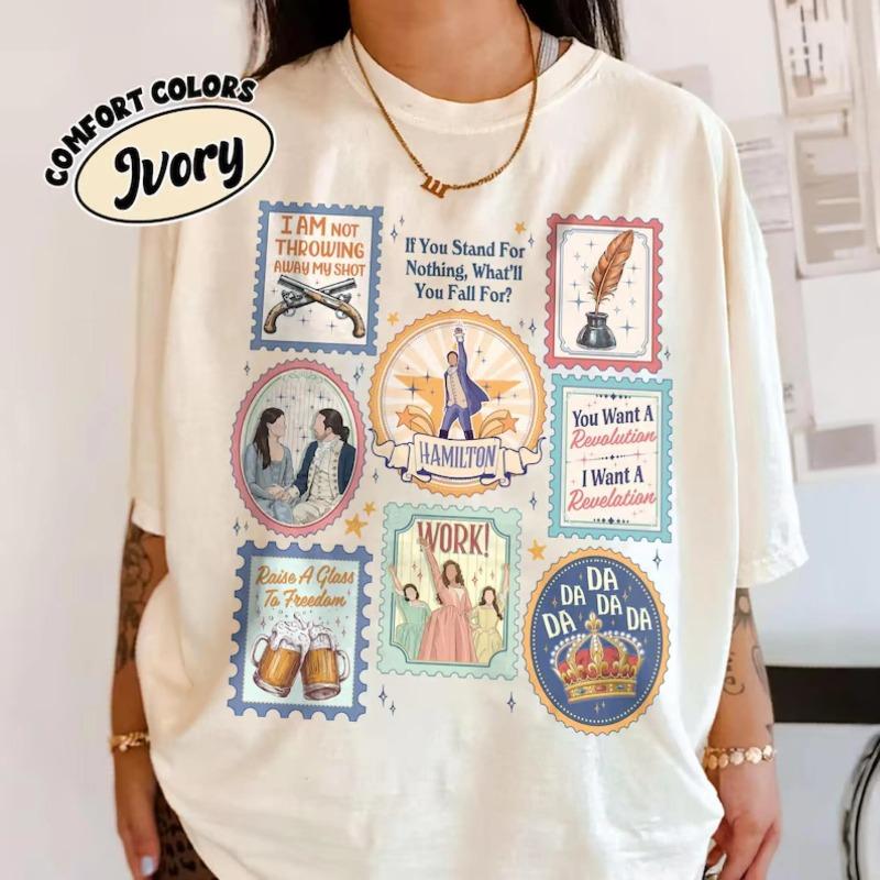 Hamilton Musical Stamps Shirt Alexander Hamilton Graphic Tee Schuyler Sisters Work Quote Shirt Broadway Musical Fan Gift S
