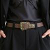 Western Engraved Leather Belt Adjustable Waistband Durable PU Material For Men Women