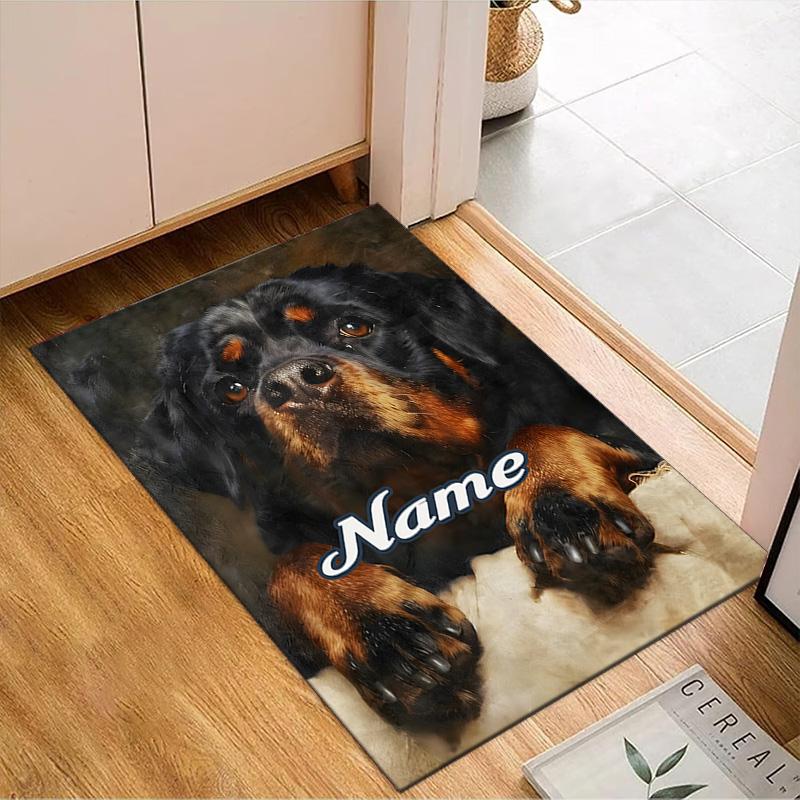 Custom Name German Shepherd Portrait Rug for Living Room, Game Rooms, Office, Bedroom, Floor Mat Playful Design, Fan Gifts Christmas Decor