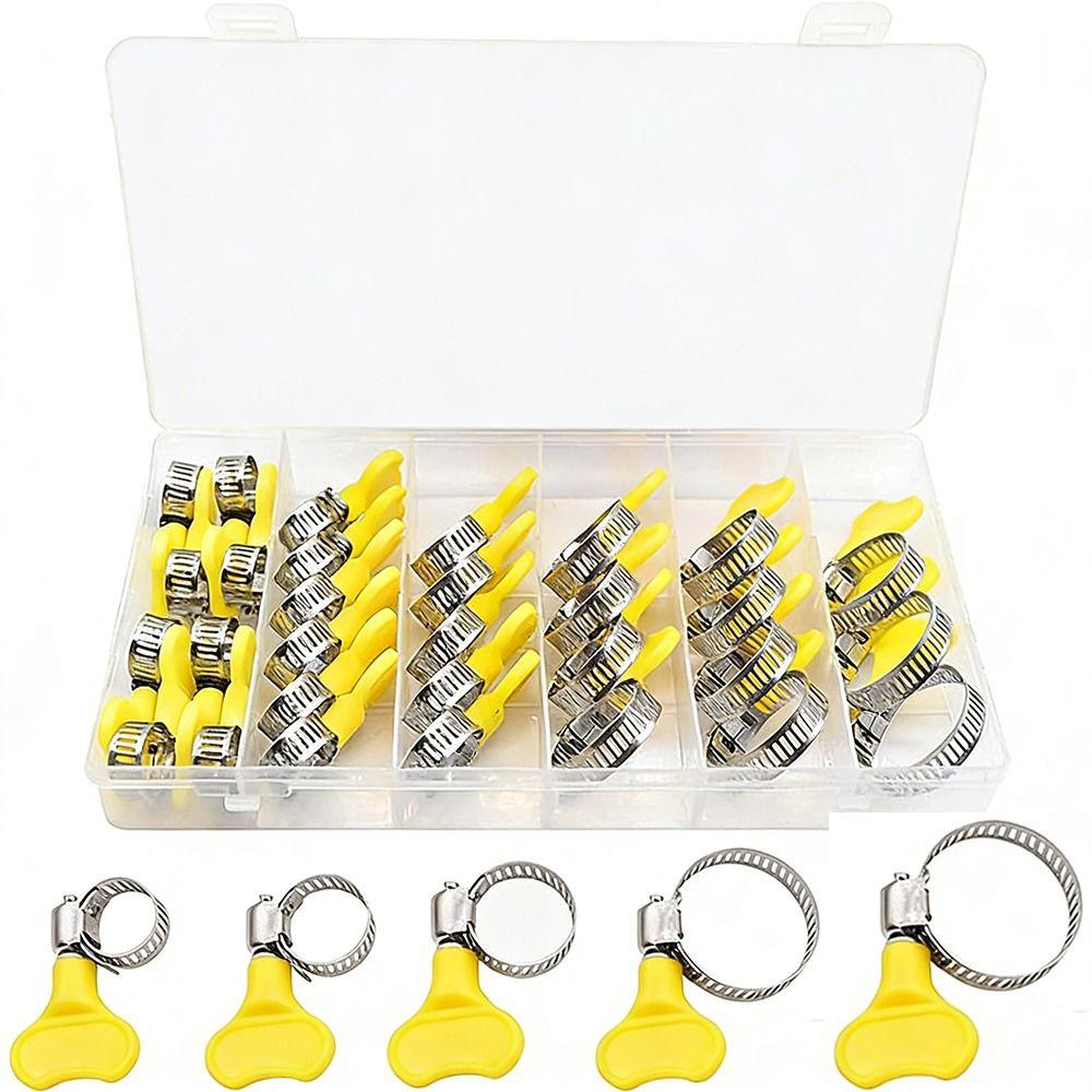 30pcs Hand Twist Design T Bolt Pipe Clamp Yellow Plastic Handle Butterfly Hose Clamp  Air Pipe
