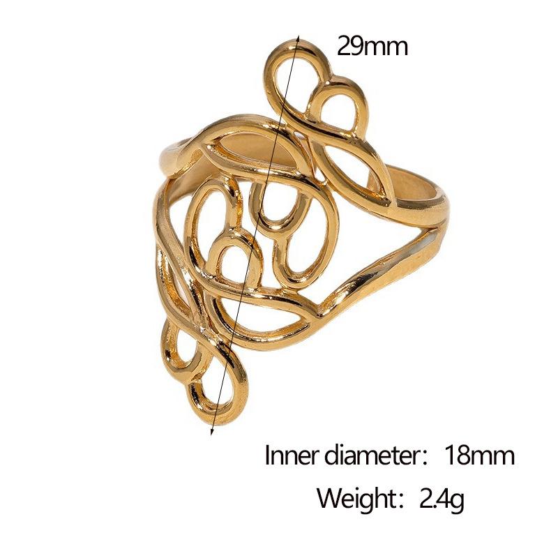 Vintage Stainless Steel Hollow Ring Unisex Exaggerated Geometric Line Open Adjustable Ring Delicate Luxury Party Jewelry Gifts