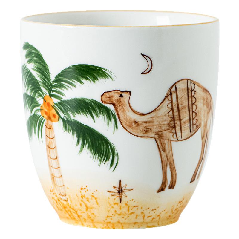 Funny Hand Painted Palm Tree Camel Ceramic Coffee Cup 230ML Novelty Mug for Cappuccino Latte Espresso