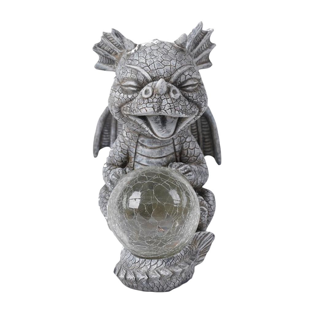 Solarbetriebene Mondlampe, Gartendekoration für den Außenbereich, Kunsthandwerkliche Harz-Drachenskulptur-Ornament
