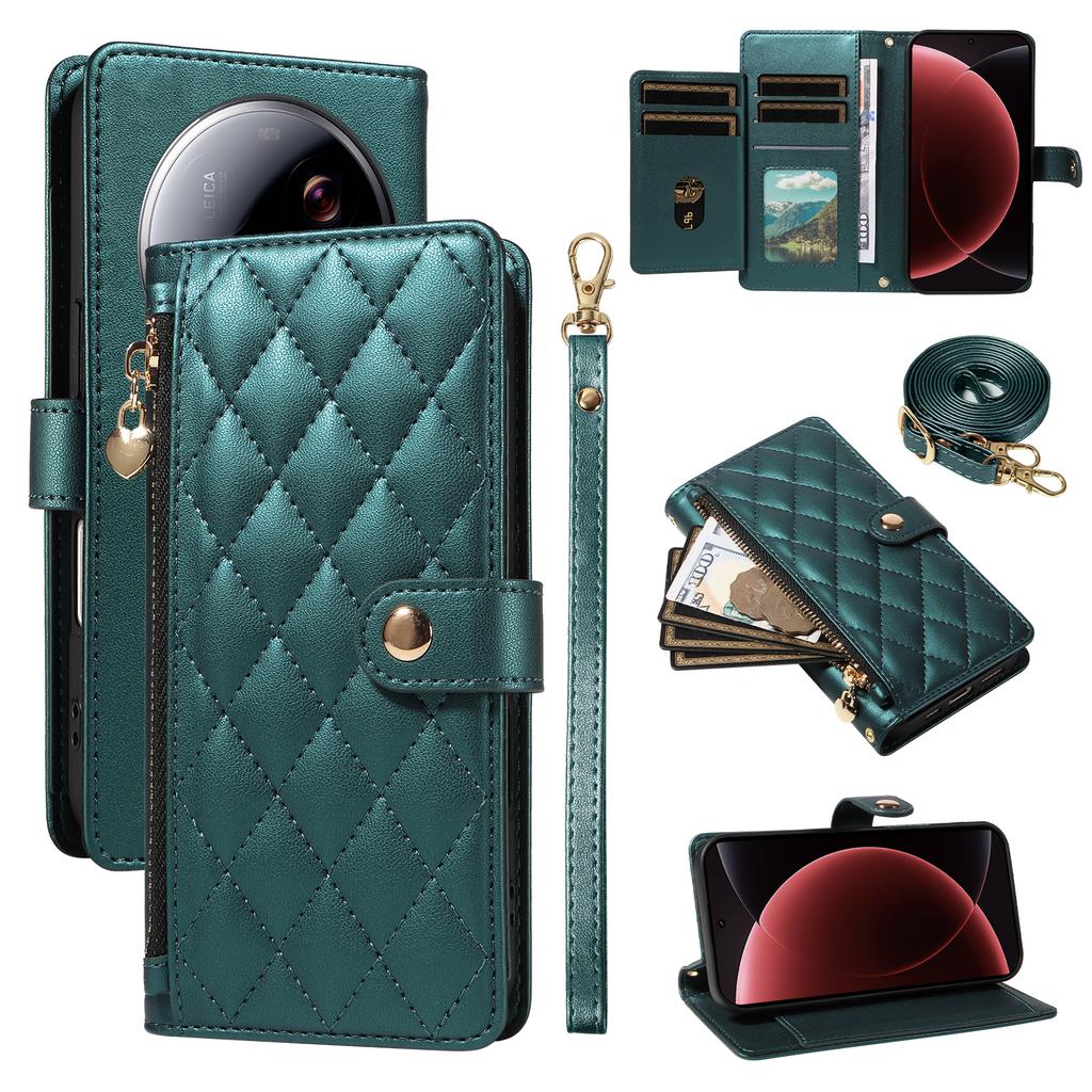 For Xiaomi 15 Ultra Wallet Case with Straps,Rhombus Leather Stand Phone Cover