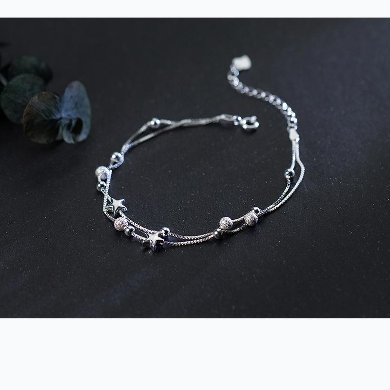925 Sterling Silver Star Charm Bracelets for Women Double Layer Box Chain Matte Beads Bracelets Jewelry Birthday Gift