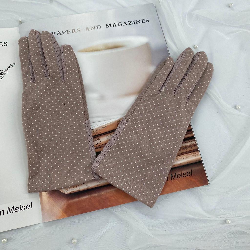 Women's Summer UV Protection Polka Dot Touchscreen Gloves - Non-Slip, All-Cotton for Driving and Cycling