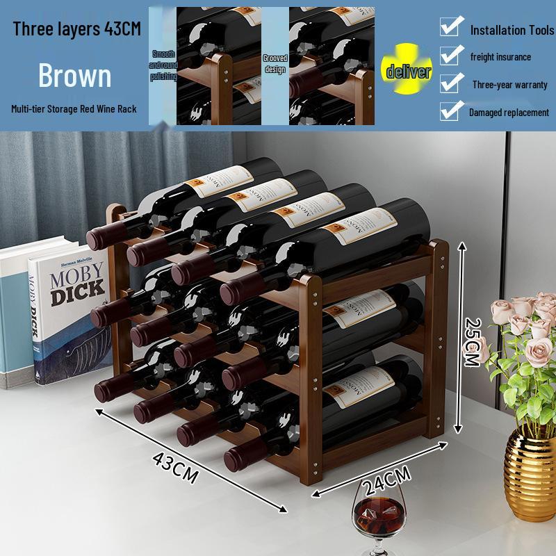 Simple Red Wine Rack Solid Wood Display Stand for Home or Bar Counter