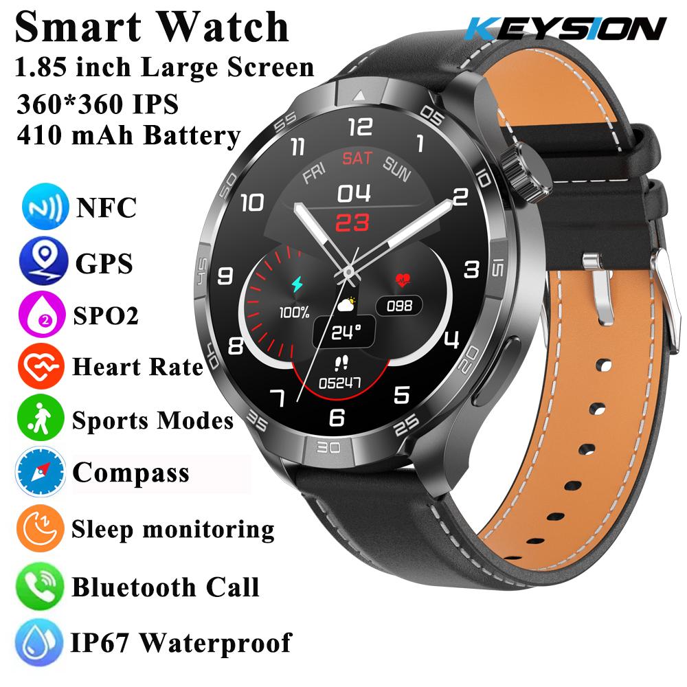 New Business Smart Watch Men 1.85" Ultra HD Bluetooth Call 410 mAh Blood Pressure Blood Oxygen GPS Track Compass NFC SmartWatch