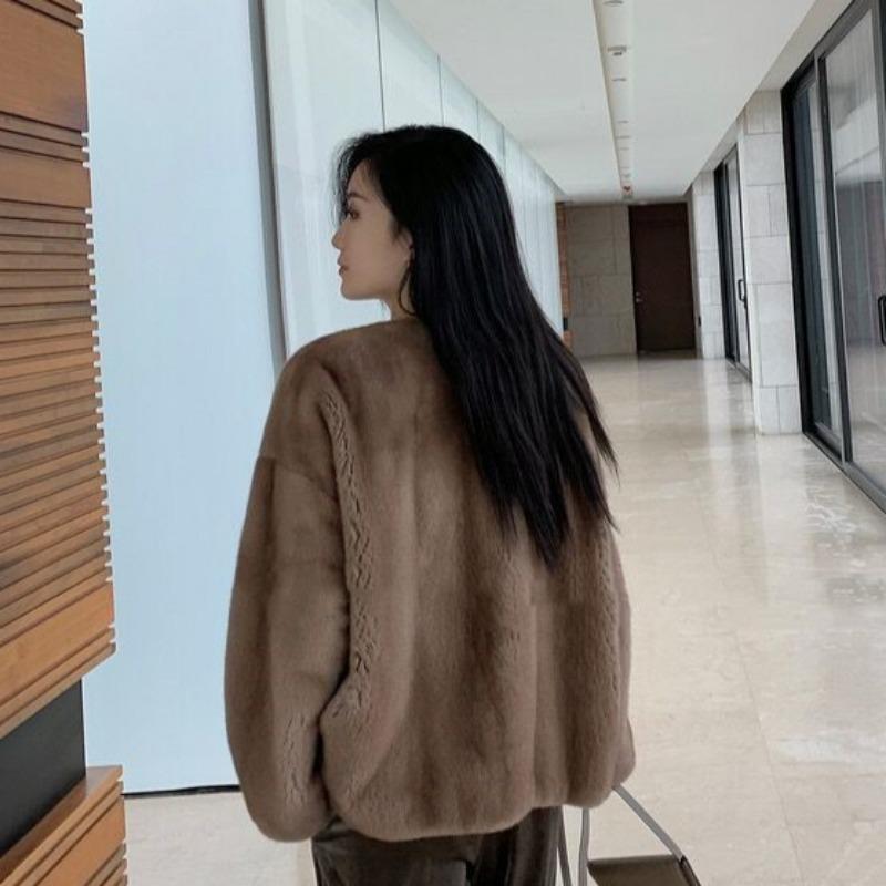 Efterår og Vinter Ny Dame Faux Fur One-piece Rundhalset Frakke
