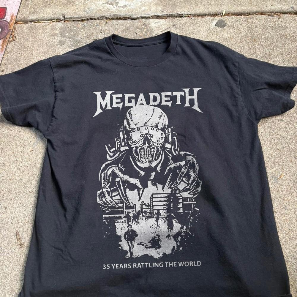 Редкая футболка Megadeth 35 Years Rattling The World, Унисекс, Черная, Размеры S-5XL XL