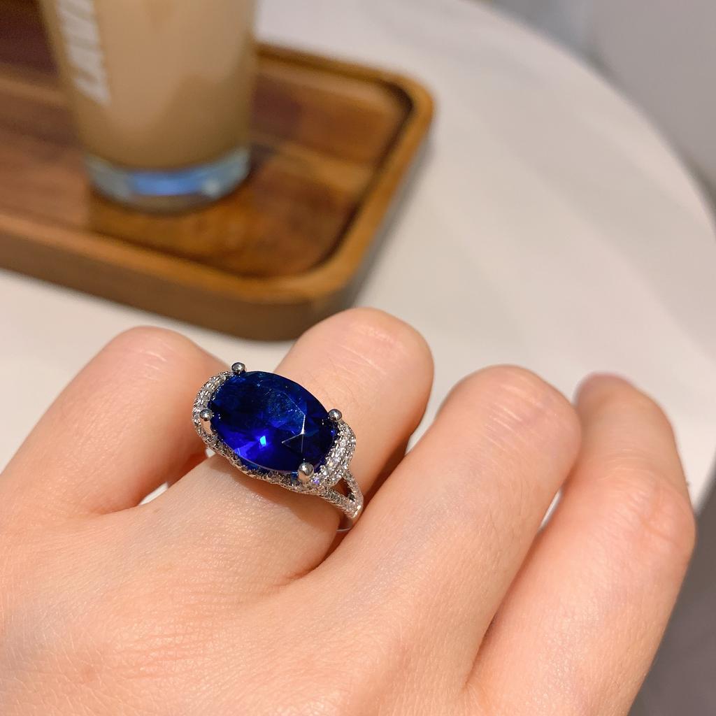 Jewelry Ring Women'S Imitation Color Treasure Ring Luxury Diamond-Set Women'S Dan Ring Main Stone 10 * 14