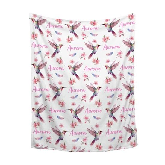 Flower And Bird Blanket Soft Flannel Hummingbird Throw Blanket Washable Cozy Floral Blanket for Adults Kids Couch Bed