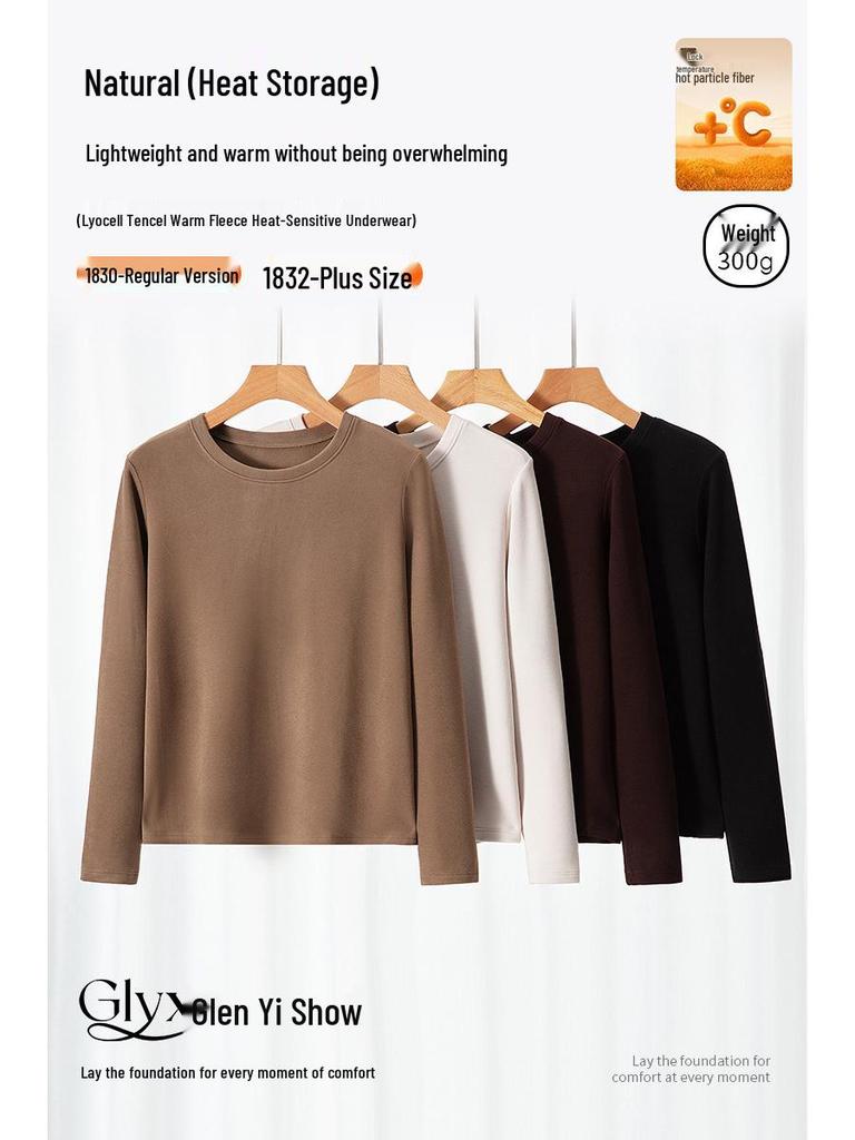 Women's Slim Fit Tencel Fleece Crew Neck Long Sleeve Top for Autumn/Winter