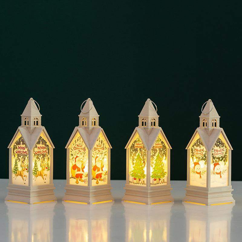 Vánoční dekorace Přenosné větrné světlo Hrad Noční světlo Dárky Svítící stolní dekorace Rekvizity